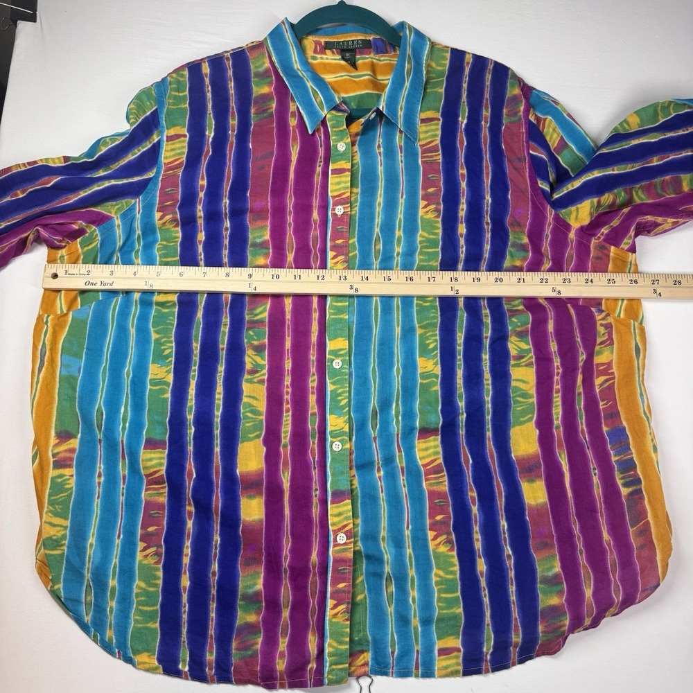 Lauren Ralph Lauren Tunic Top 3X Button Lightweight Gauze 100% Cotton Print 3XL - Picture 4 of 9